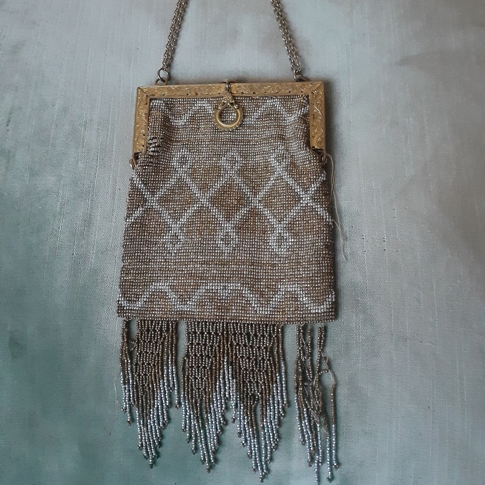 Antique Victorian Beaded Metal Frame Purse